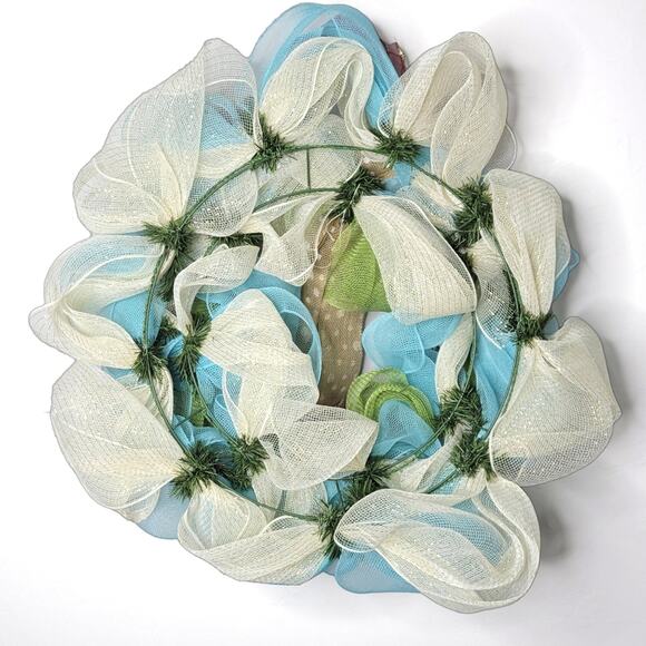 Holiday Mesh Wreath with Bowtie - Multiseason Easter Spring Christmas - Picture 2 of 6